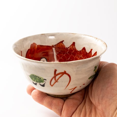波佐見焼｜錦鯛 縁起碗｜赤絵 松竹梅｜吉村信也 / Hasami Ware Tai Motif Bowl