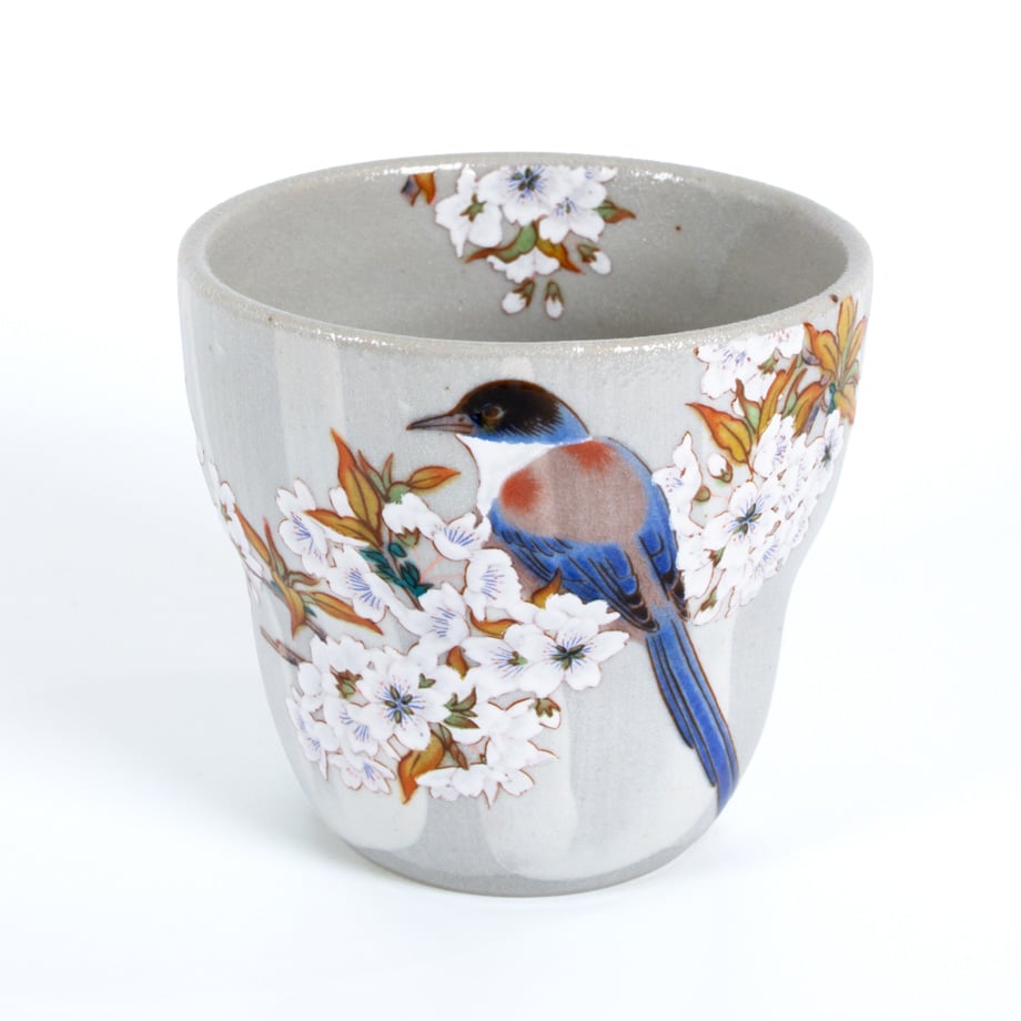 九谷焼｜山桜に鳥文 焼酎カップ Yamazakura Bird Shochu Cup | Cr