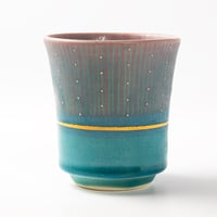 笠間焼｜ブルー麦酒杯｜色彩碧釉 金彩｜飯沼耕市 / Kasama Blue Beer Cup