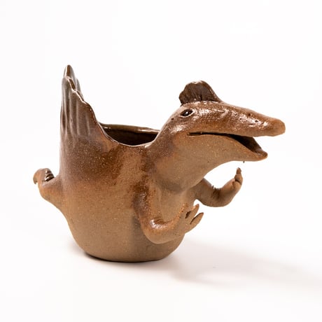 【恐竜図鑑 No.01】スピノサウルスの花入れ（Spinosaurus Dinosaur Ceramic Vase）｜陶芸家 はらかおり