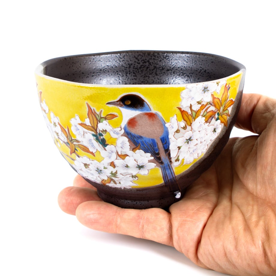 九谷焼｜吉田屋 山桜に鳥文 お茶漬け碗 Yamazakura Bird Rice Bowl |