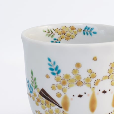 九谷焼 色絵遊｜シマエナガとミモザ マグカップ｜Shimaenaga & Mimosa Mug