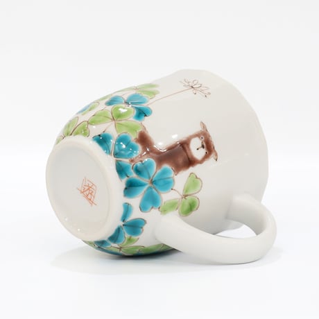 九谷焼 色絵遊｜アルパカとクローバー マグカップ｜Alpaca & Clover Mug
