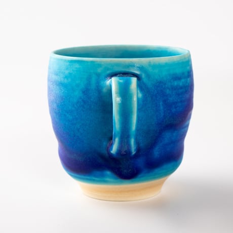安曇野｜トルコ青マグカップ【樽型】｜グラデーション｜本間友幸 / Azumino Turquoise Blue Barrel Mug