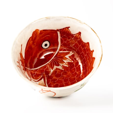 波佐見焼｜錦鯛 縁起碗｜赤絵 松竹梅｜吉村信也 / Hasami Ware Tai Motif Bowl
