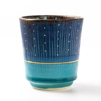 笠間焼｜ブルー焼酎カップ｜色彩碧釉 金彩｜飯沼耕市 / Kasama Blue Shochu Cup