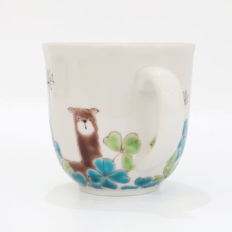 九谷焼 色絵遊｜アルパカとクローバー マグカップ｜Alpaca & Clover Mug