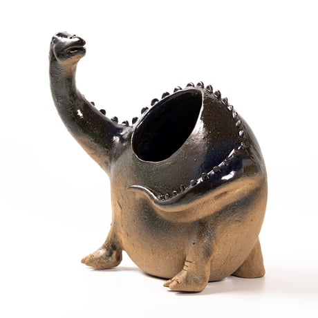 【恐竜図鑑 No.03】ディプロドクスの花入れ（Diplodocus Dinosaur Ceramic Vase）｜陶芸家 はらかおり