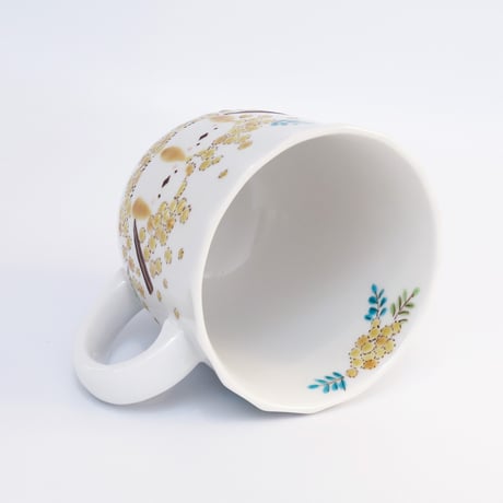 九谷焼 色絵遊｜シマエナガとミモザ マグカップ｜Shimaenaga & Mimosa Mug