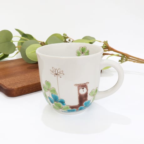 九谷焼 色絵遊｜アルパカとクローバー マグカップ｜Alpaca & Clover Mug
