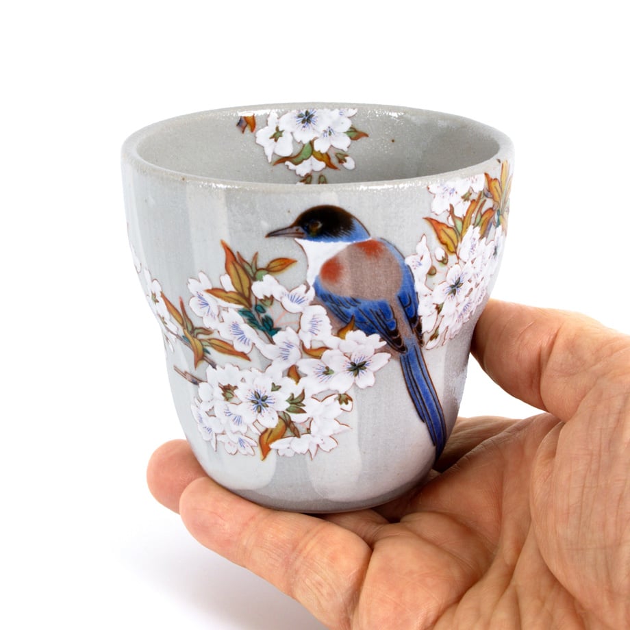九谷焼｜山桜に鳥文 焼酎カップ Yamazakura Bird Shochu Cup | Cr