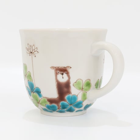 九谷焼 色絵遊｜アルパカとクローバー マグカップ｜Alpaca & Clover Mug