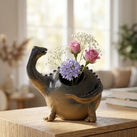 【恐竜図鑑 No.03】ディプロドクスの花入れ（Diplodocus Dinosaur Ceramic Vase）｜陶芸家 はらかおり