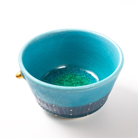 【笠間焼】色彩碧釉金彩 デザートカップ｜飯沼耕市 / Kasama Ware Blue Dessert Cup