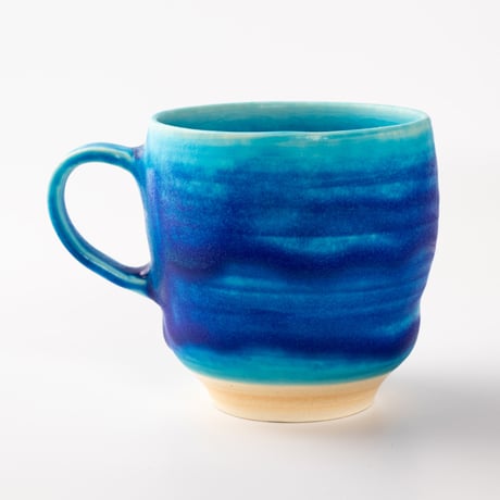 安曇野｜トルコ青マグカップ【樽型】｜グラデーション｜本間友幸 / Azumino Turquoise Blue Barrel Mug