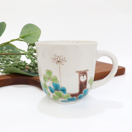九谷焼 色絵遊｜アルパカとクローバー マグカップ｜Alpaca & Clover Mug