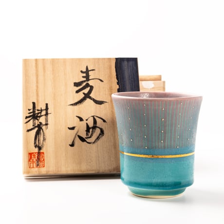 笠間焼｜ブルー麦酒杯｜色彩碧釉 金彩｜飯沼耕市 / Kasama Blue Beer Cup