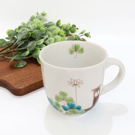 九谷焼 色絵遊｜海の仲間たち & アルパカとクローバー ペアマグカップ｜Sea & Meadow Pair Mug