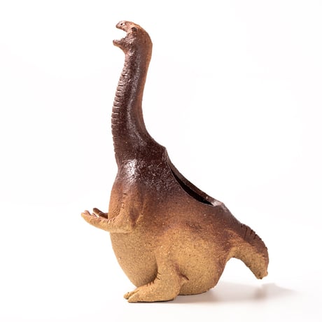 【恐竜図鑑 No.02】テリジノサウルスの花入れ（Therizinosaurus Dinosaur Ceramic Vase）｜陶芸家 はらかおり