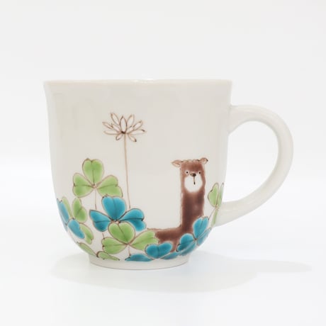 九谷焼 色絵遊｜アルパカとクローバー マグカップ｜Alpaca & Clover Mug