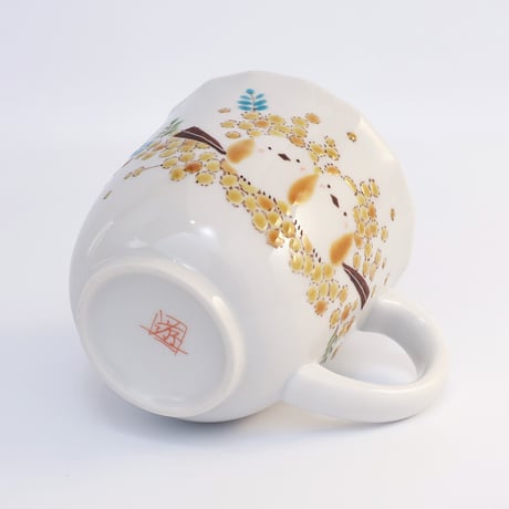 九谷焼 色絵遊｜シマエナガとミモザ マグカップ｜Shimaenaga & Mimosa Mug