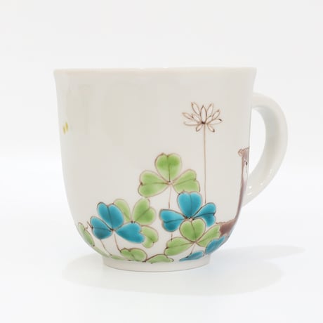 九谷焼 色絵遊｜アルパカとクローバー マグカップ｜Alpaca & Clover Mug