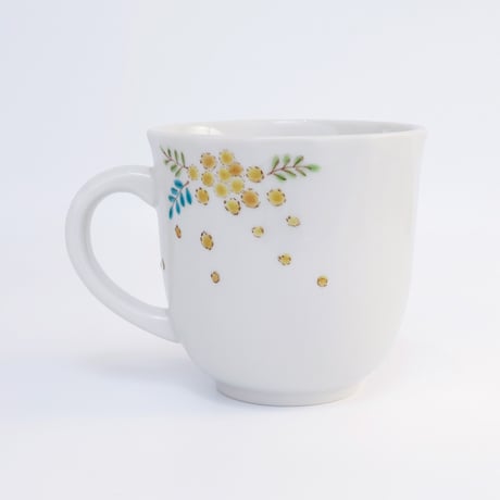 九谷焼 色絵遊｜シマエナガとミモザ マグカップ｜Shimaenaga & Mimosa Mug
