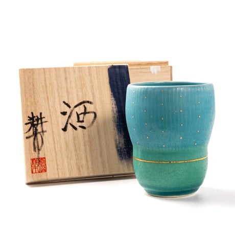 笠間焼｜ブルー冷酒杯｜色彩碧釉 金彩｜飯沼耕市 / Kasama Blue Sake Cup