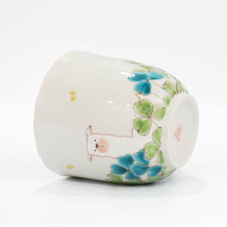 九谷焼 色絵遊｜アルパカとクローバー マグカップ｜Alpaca & Clover Mug