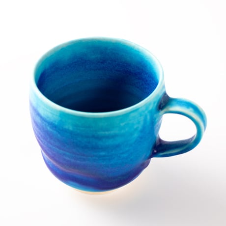 安曇野｜トルコ青マグカップ【樽型】｜グラデーション｜本間友幸 / Azumino Turquoise Blue Barrel Mug