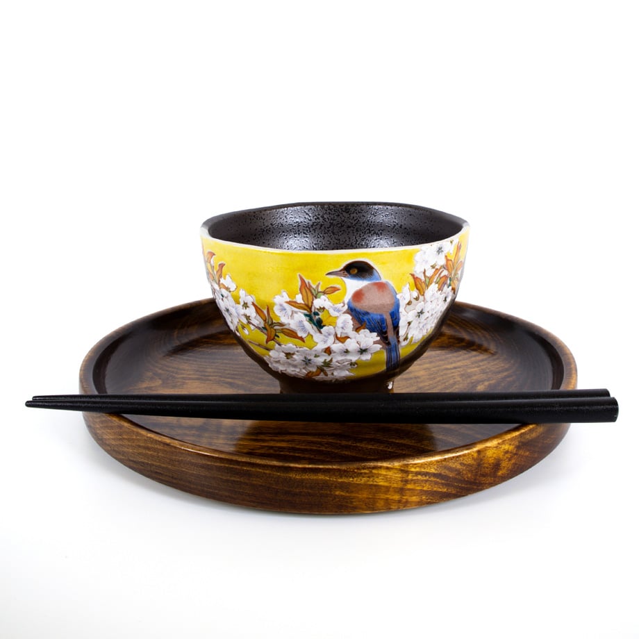 九谷焼｜吉田屋 山桜に鳥文 お茶漬け碗 Yamazakura Bird Rice Bowl |