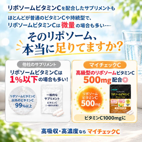 〖詳細はこちら▶️〗マイチェックC【ビタミンC1000mg中に高吸収型リポソームビタミンC500mg配合】１袋120粒30日分 2袋セット クリックポスト送料無料
