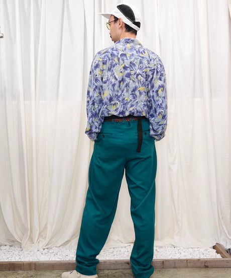 90s Oil Painted Abstract Rayon Shirt / size L