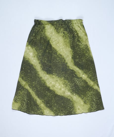 Abstract Grass Print Mesh Paneled Skirt