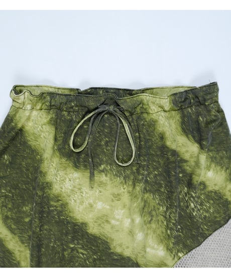 Abstract Grass Print Mesh Paneled Skirt