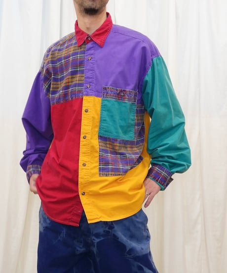 90s Crazy Pattern Color-Block Shirt