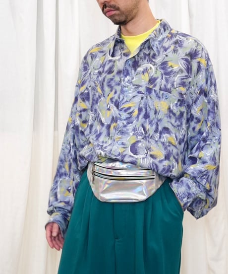 90s Oil Painted Abstract Rayon Shirt / size L