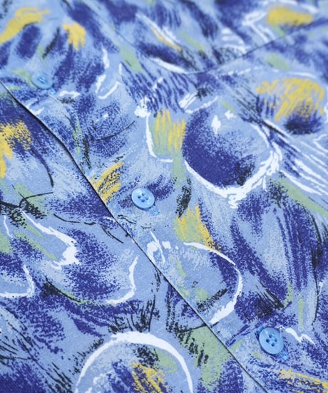 90s Oil Painted Abstract Rayon Shirt / size L