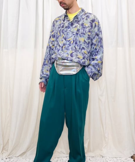 90s Oil Painted Abstract Rayon Shirt / size L