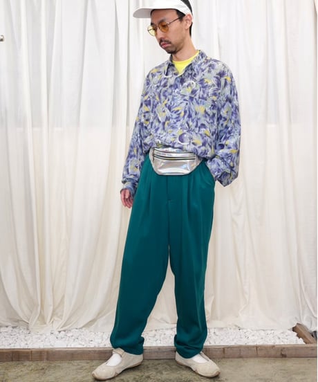 80's Green Wide Two-pleat Slacks