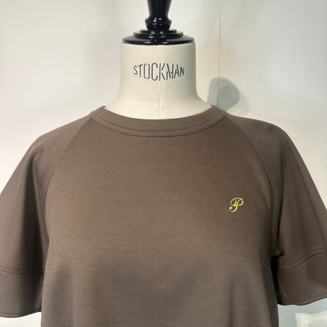 ラグランスリーブワンポイント刺繍ポンチ半袖トップス