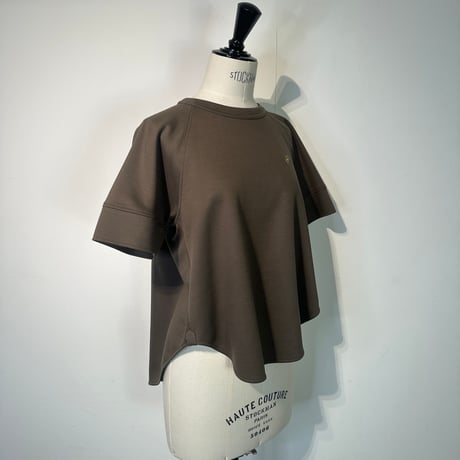 ラグランスリーブワンポイント刺繍ポンチ半袖トップス
