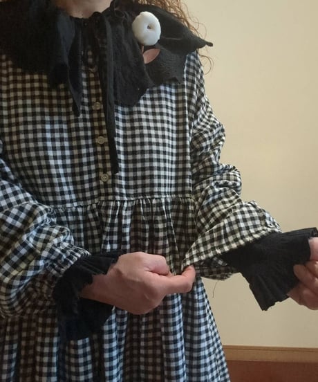 起毛チェックギャザーワンピ