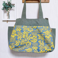 荷物多い方にぴったり☆大容量3wayバッグ☆3way70NordicoFlowerGardenセージ☆荷物の量で持ち方や形が変わる！