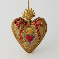 レジンオーナメント　ハート　リボン　ゴールド／ORNAMENT RESIN HEART RIBBON GOLD