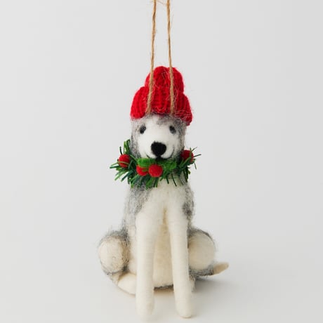 ウールフェルトオーナメント　ドッグ　リース／ORNAMENT WOOL FELT DOG WREATH