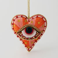 ビーズオーナメント　ハート　アイ　オレンジ／ORNAMENT BEADS HEART EYE ORANGE