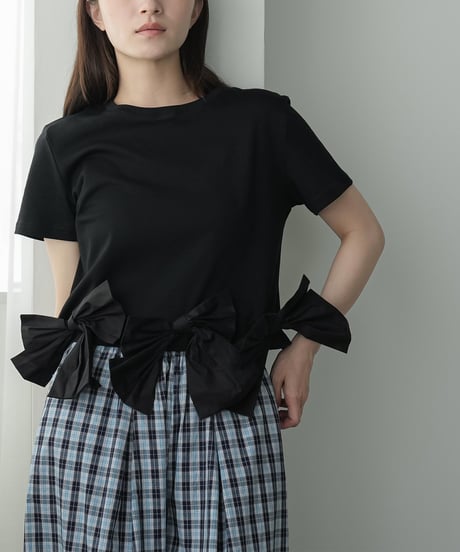 裾リボンヘムTシャツ