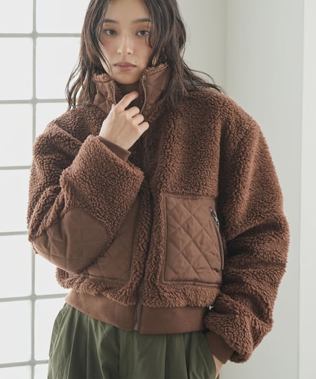 スタンドカラーキルティングボアブルゾン