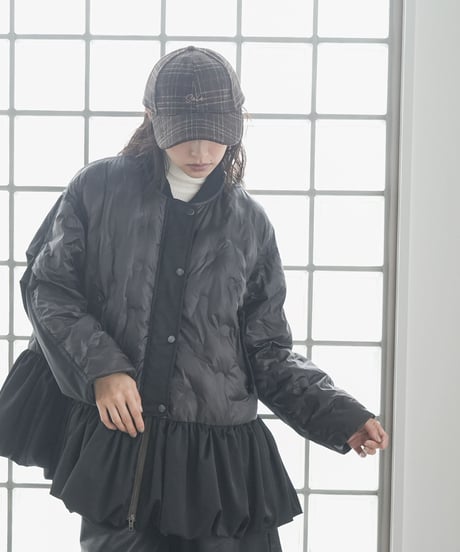 異素材切替裾バルーン中綿ブルゾン